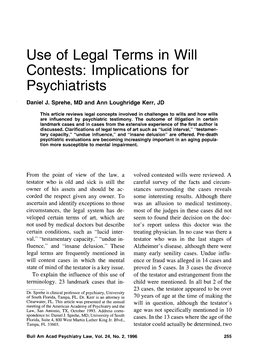Use of Legal Terms in Will Contests: Implications for Psychiatrists