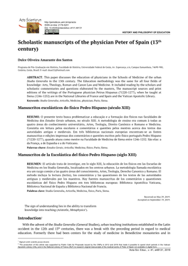 Scholastic Manuscripts of the Physician Peter of Spain (13Th Century)