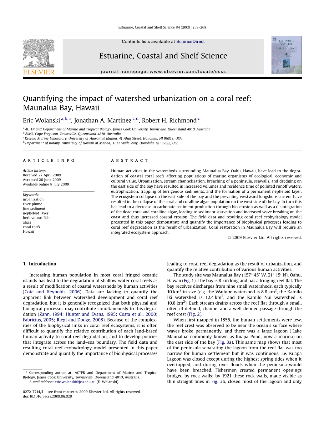 Quantifying the Impact of Watershed Urbanization on a Coral Reef: Maunalua Bay, Hawaii