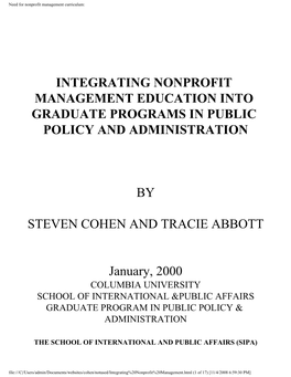 Integrating Nonprofit Management Education Into Graduate Programs in Public Policy and Administration