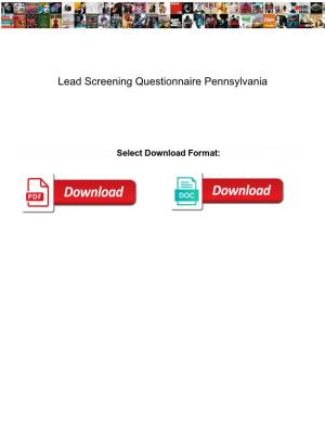 Lead Screening Questionnaire Pennsylvania