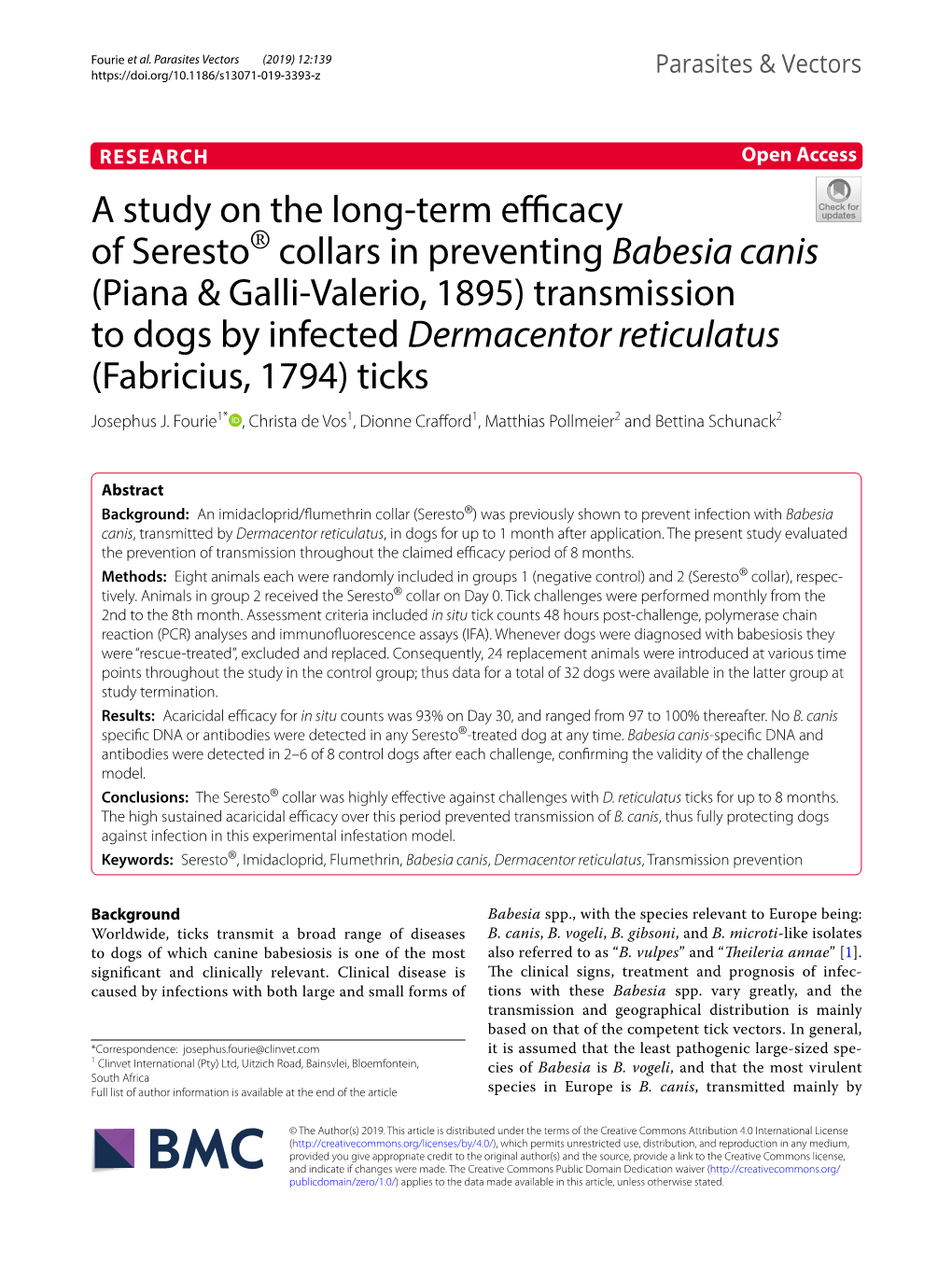 A Study on the Long-Term Efficacy of Seresto® Collars in Preventing