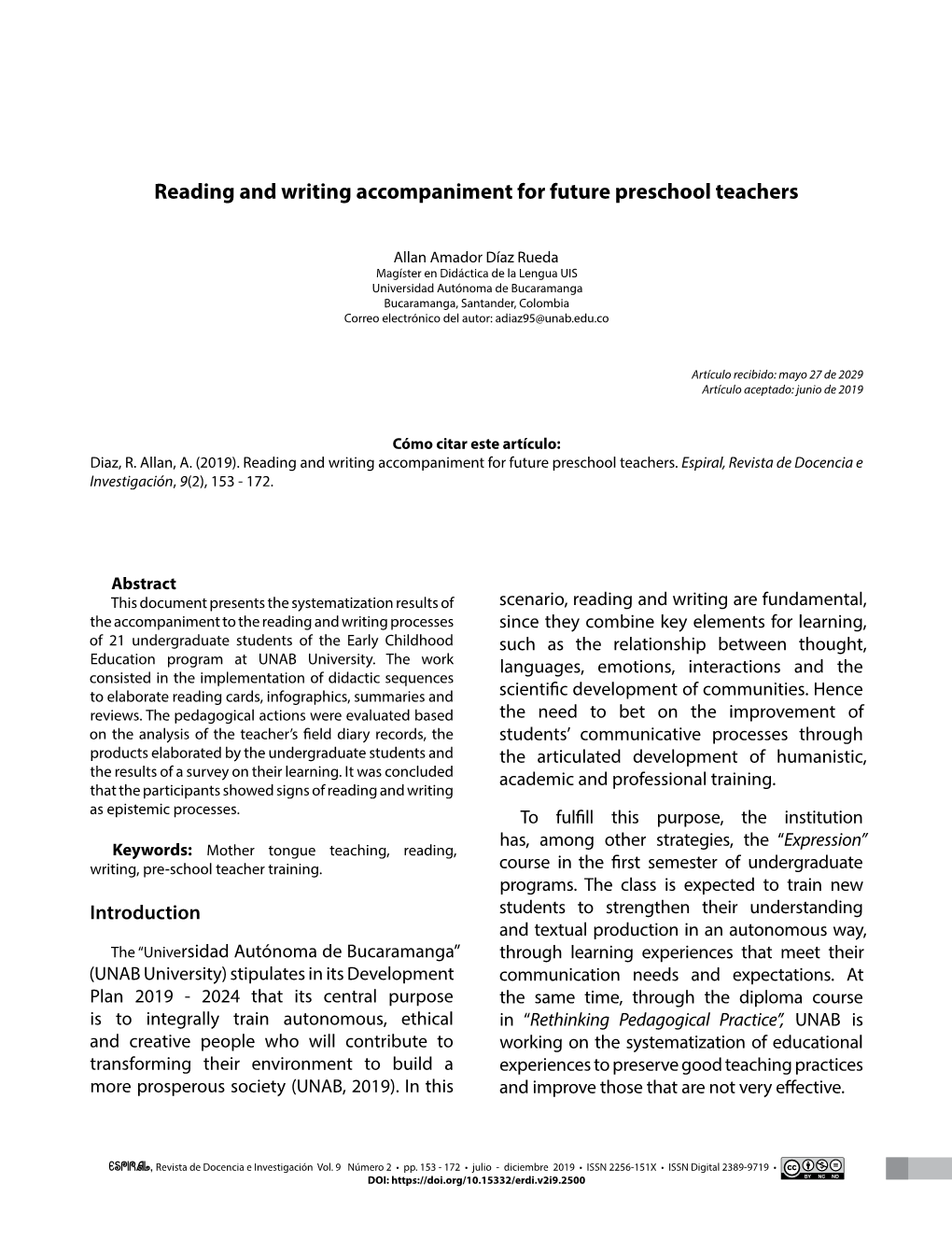 Reading and Writing Accompaniment for Future Preschool Teachers