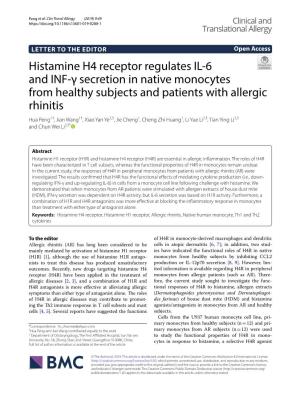 Histamine H4 Receptor Regulates IL-6 and INF-Γ Secretion in Native