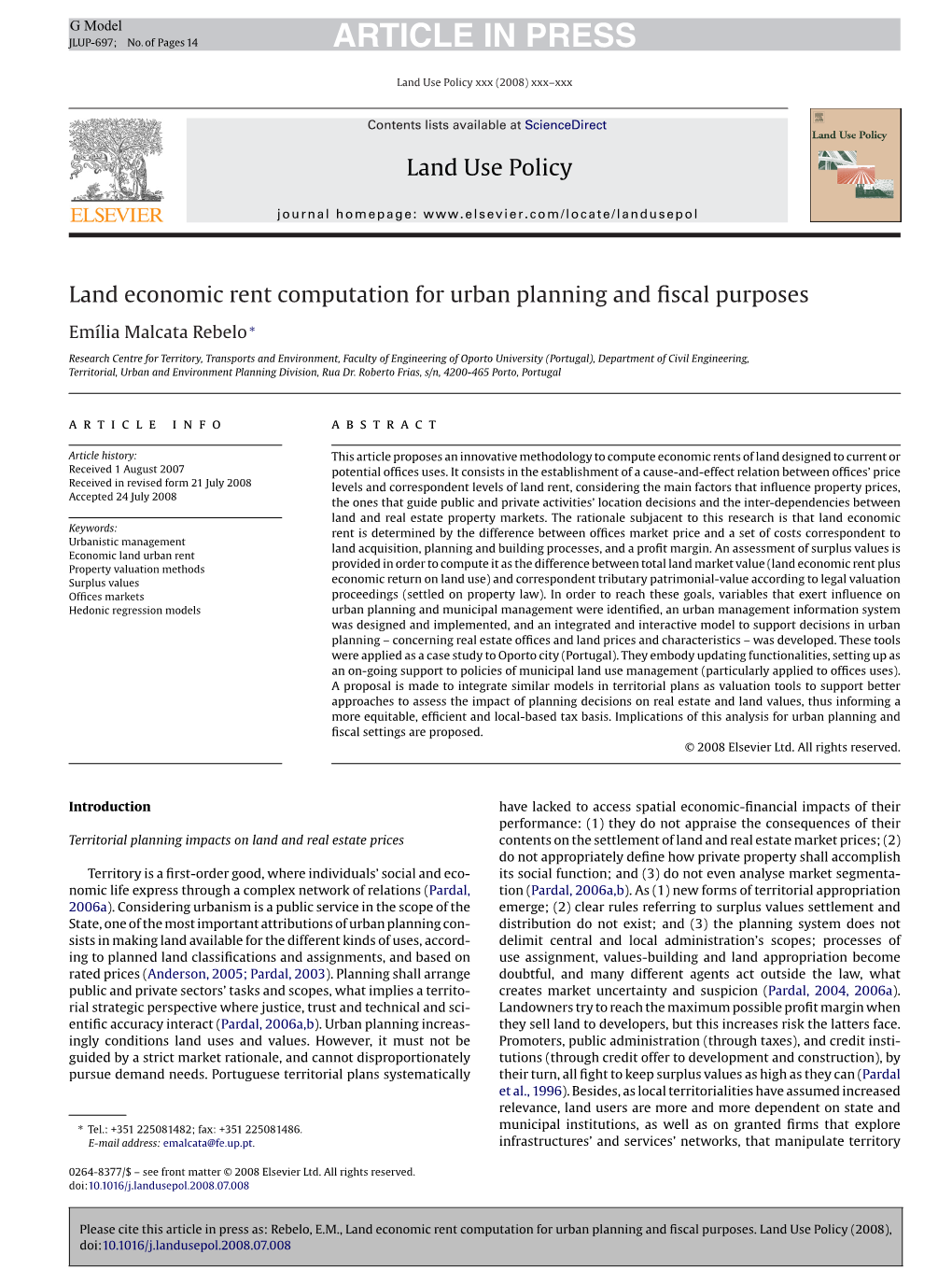 Land Economic Rent Computation for Urban Planning and Fiscal Purposes