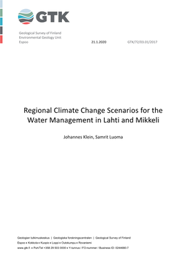 Regional Climate Change Scenarios for the Water Management in Lahti and Mikkeli