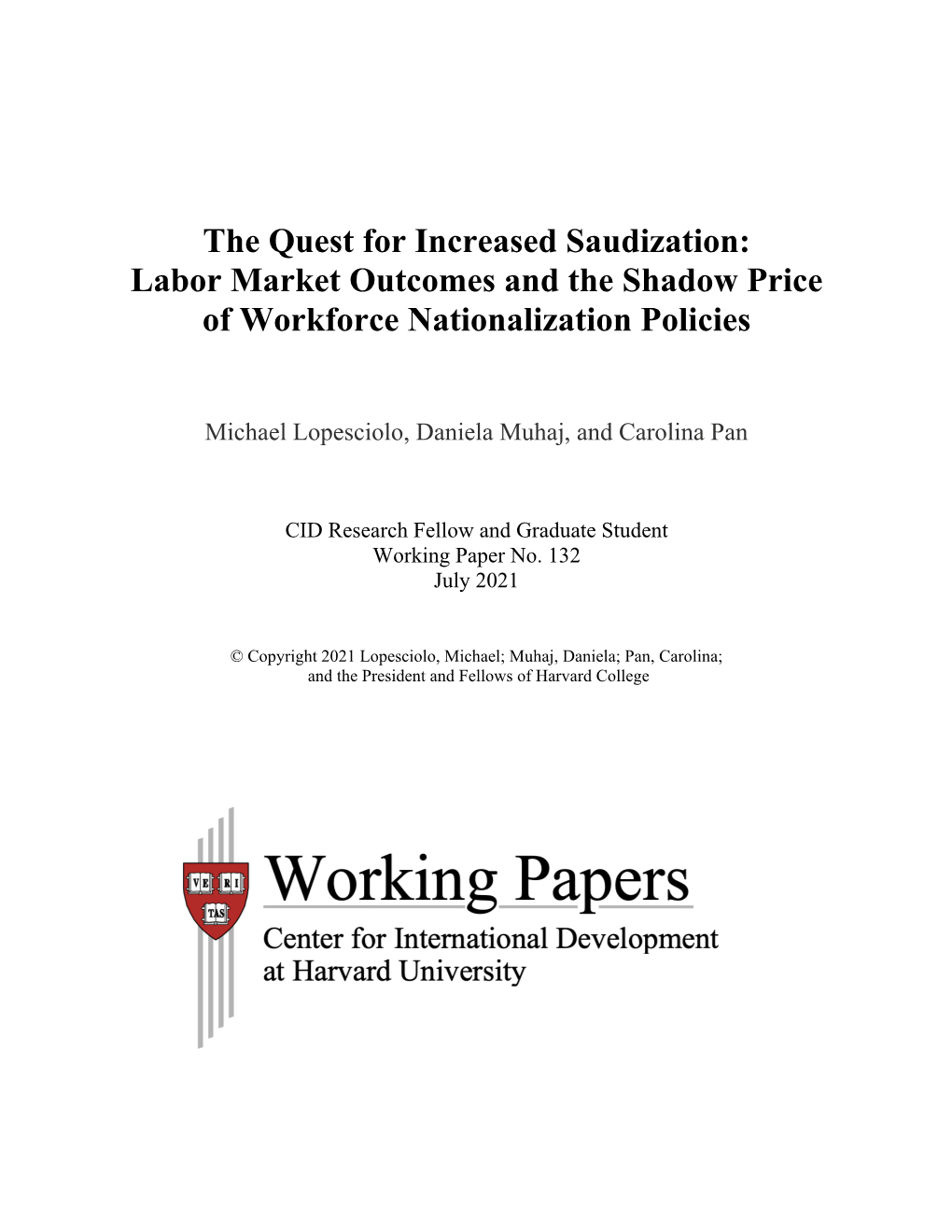 The Quest for Increased Saudization: Labor Market Outcomes and the Shadow Price of Workforce Nationalization Policies