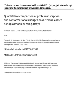 Quantitative Comparison of Protein Adsorption and Conformational Changes on Dielectric‑Coated Nanoplasmonic Sensing Arrays