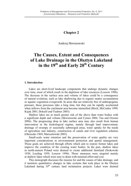 The Causes, Extent and Consequences of Lake Drainage in the Olsztyn Lakeland in the 19Th and Early 20Th Century