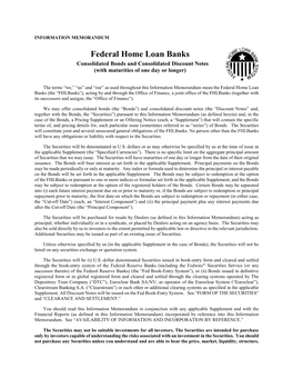 Federal Home Loan Banks Consolidated Bonds and Consolidated Discount Notes (With Maturities of One Day Or Longer)