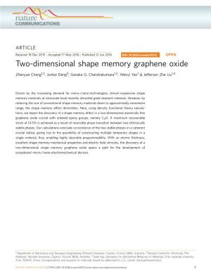 Two-Dimensional Shape Memory Graphene Oxide