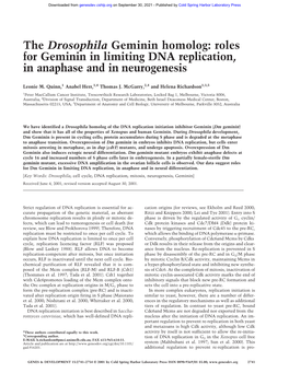 Roles for Geminin in Limiting DNA Replication, in Anaphase and in Neurogenesis