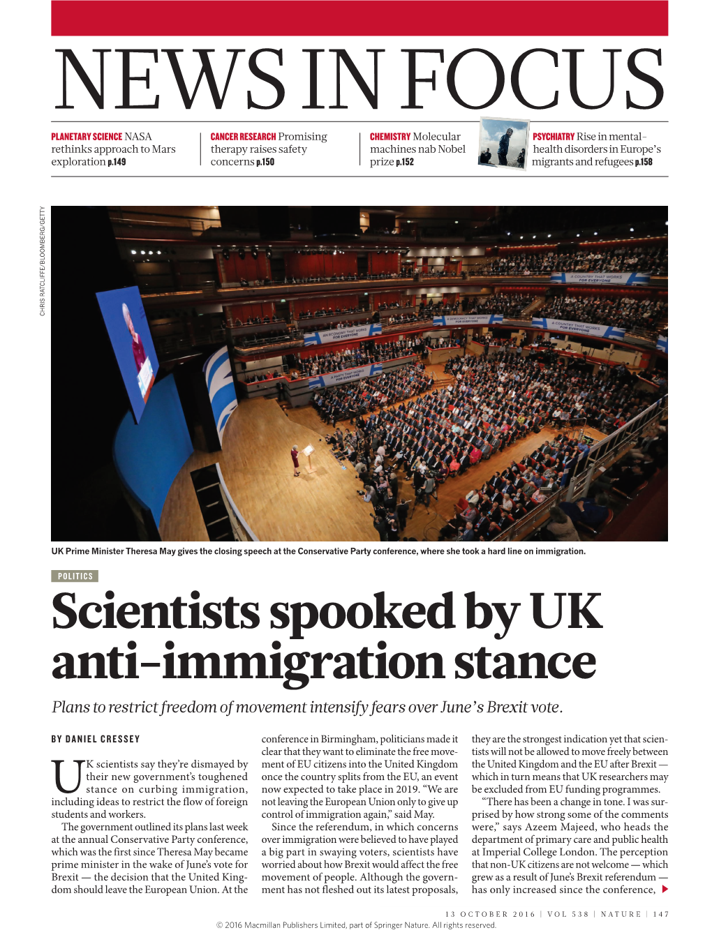 Scientists Spooked by UK Anti-Immigration Stance Plans to Restrict Freedom of Movement Intensify Fears Over June’S Brexit Vote
