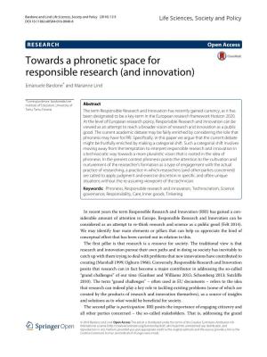 Towards a Phronetic Space for Responsible Research (And Innovation)