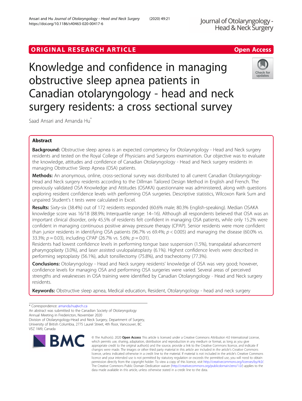 Knowledge and Confidence in Managing Obstructive Sleep Apnea