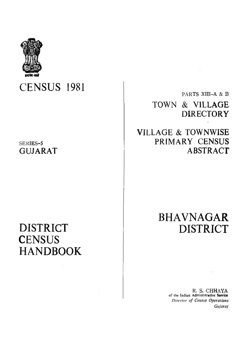 District Census Handbook, Bhavnagar, Part XIII-A & B, Series-5