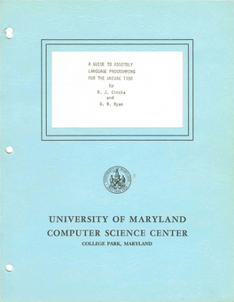 UNIVERSITY of MARYLAND COMPUTER SCIENCE CENTER COLLEGE PARK, MARYLAND Septet~BER 1971