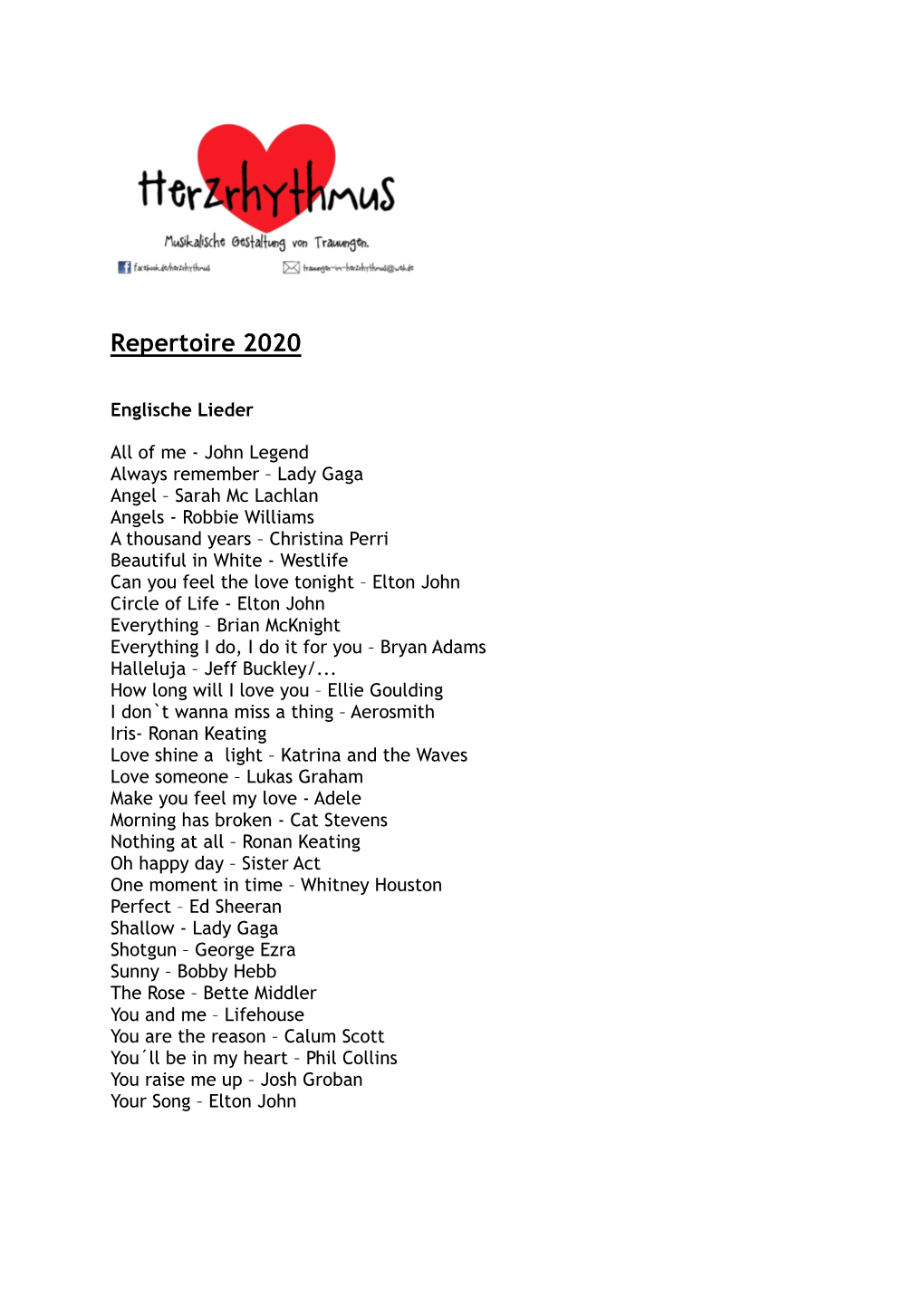 Herzrhythmus Repertoireliste 2020