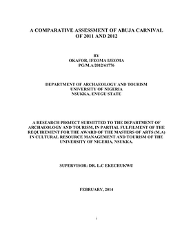 A Comparative Assessment of Abuja Carnival of 2011 and 2012