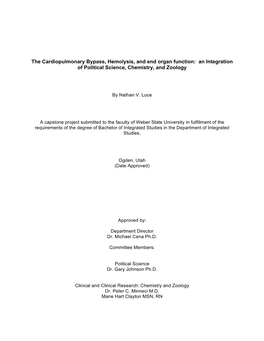 The Cardiopulmonary Bypass, Hemolysis, and End Organ Function: an Integration of Political Science, Chemistry, and Zoology