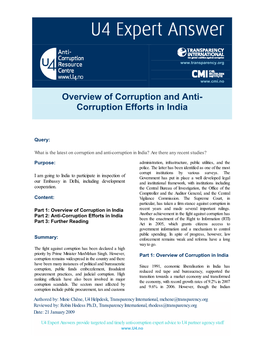 Overview of Corruption and Anti- Corruption Efforts in India