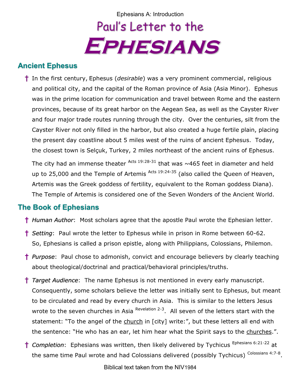 Ephesians A: Introduction Ephesians