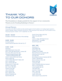 Thank You to Our Donors