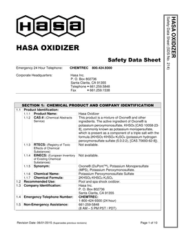 HASA OXIDIZER Safety Data Sheet (SDS No