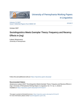 Sociolinguistics Meets Exemplar Theory: Frequency and Recency Effects in (Ing)