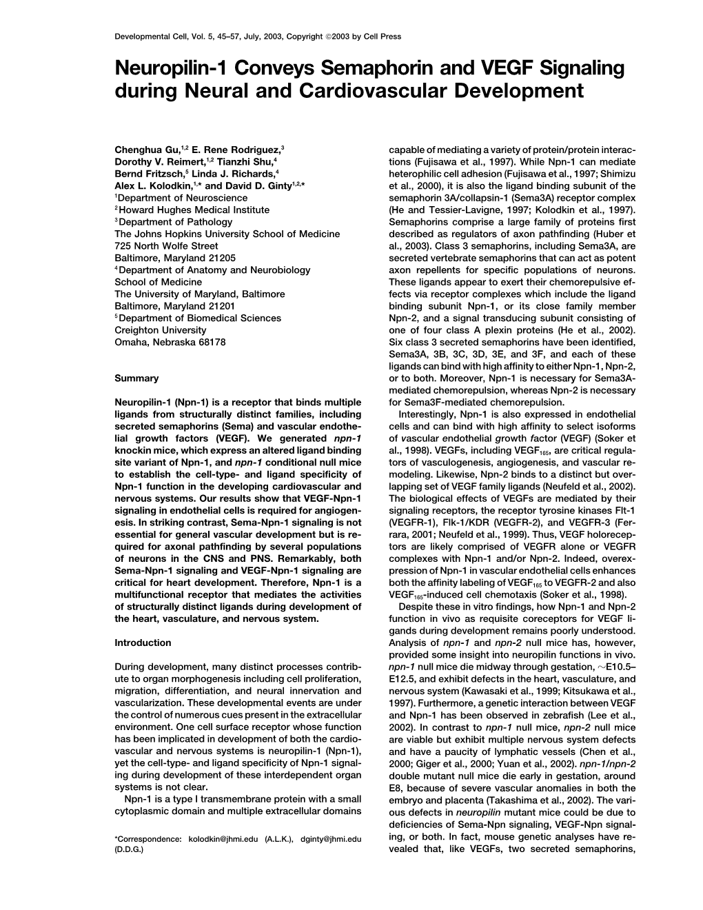 Neuropilin-1 Conveys Semaphorin and VEGF Signaling During Neural and Cardiovascular Development