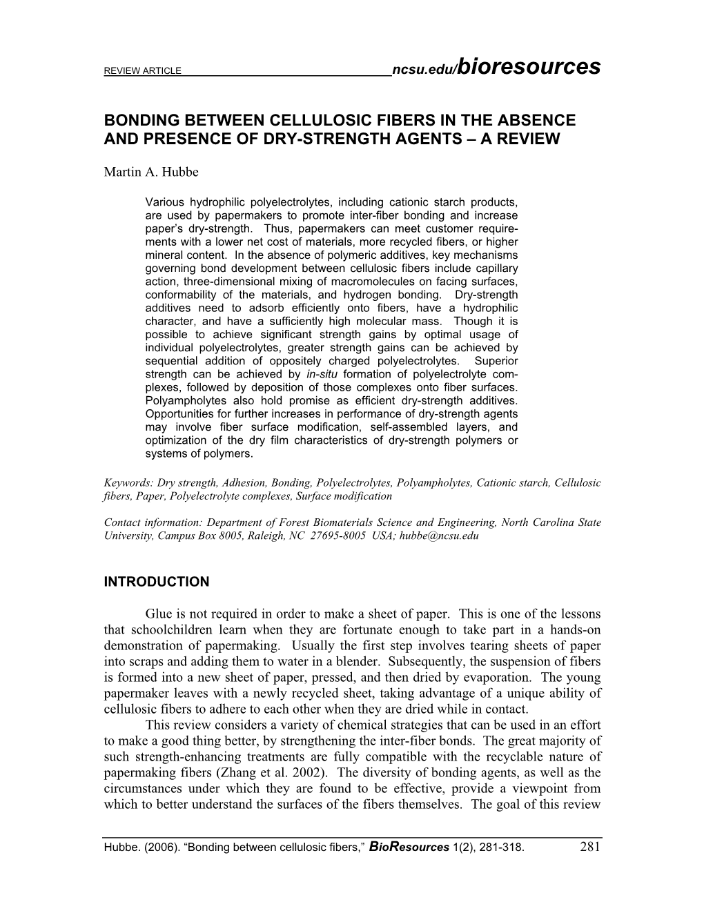 Bonding Between Cellulosic Fibers in the Absence and Presence of Dry-Strength Agents – a Review