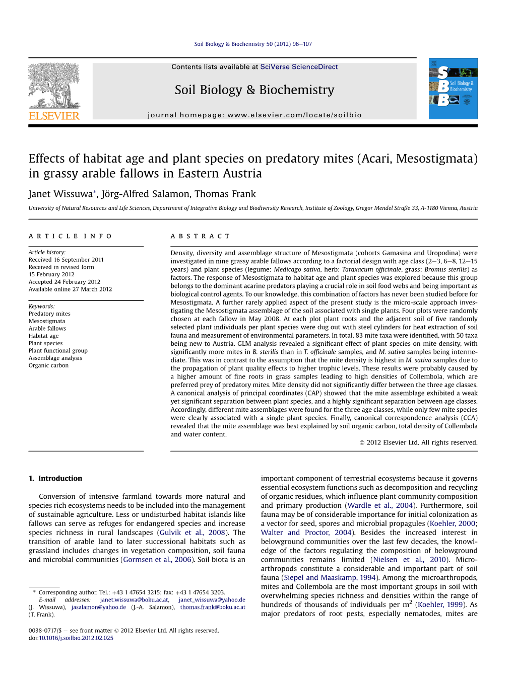 Effects of Habitat Age and Plant Species on Predatory Mites (Acari, Mesostigmata) in Grassy Arable Fallows in Eastern Austria