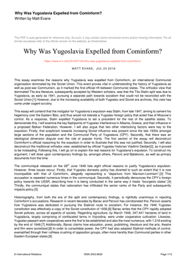 Why Was Yugoslavia Expelled from Cominform? Written by Matt Evans