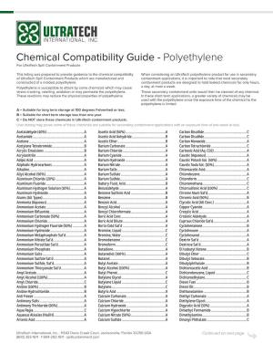 Chemical Compatibility Guide - Polyethylene for Ultratech Spill Containment Products
