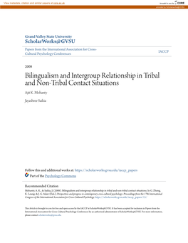 Bilingualism and Intergroup Relationship in Tribal and Non-Tribal Contact Situations Ajit K