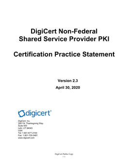 Digicert Shared Service Provider Non-Federal Certification Practice Statement Version