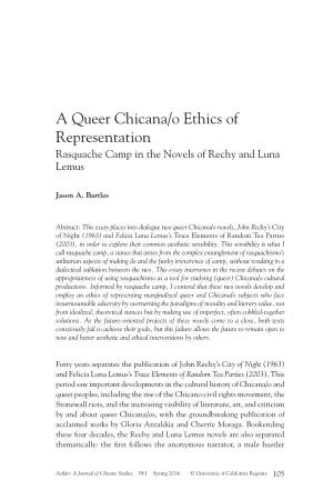 A Queer Chicana/O Ethics of Representation Rasquache Camp in the Novels of Rechy and Luna Lemus
