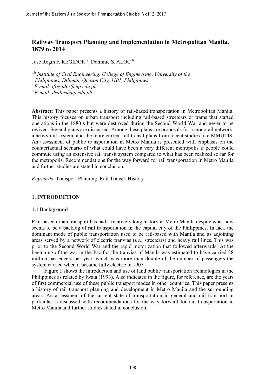 Railway Transport Planning and Implementation in Metropolitan Manila, 1879 to 2014