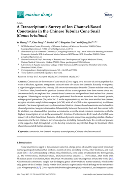 A Transcriptomic Survey of Ion Channel-Based Conotoxins in the Chinese Tubular Cone Snail (Conus Betulinus)