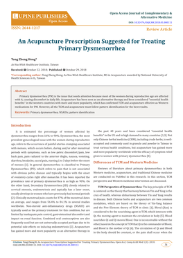 An Acupuncture Prescription Suggested for Treating Primary Dysmenorrhea