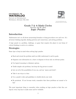 Grade 7 & 8 Math Circles Logic Puzzles Introduction Strategies