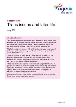 Trans Issues and Later Life
