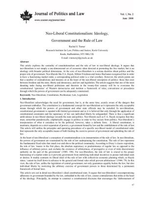 Neo-Liberal Constitutionalism: Ideology, Government and the Rule of Law