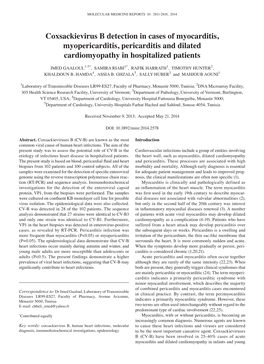 Coxsackievirus B Detection in Cases of Myocarditis, Myopericarditis, Pericarditis and Dilated Cardiomyopathy in Hospitalized Patients