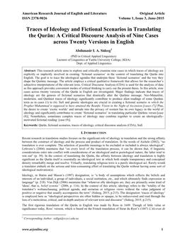 Traces of Ideology and Fictional Scenarios in Translating the Qurān: a Critical Discourse Analysis of Nine Cases Across Twenty Versions in English