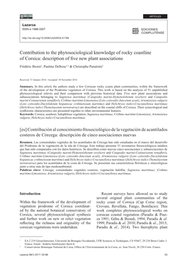 Contribution to the Phytosociological Knowledge of Rocky Coastline of Corsica: Description of Five New Plant Associations