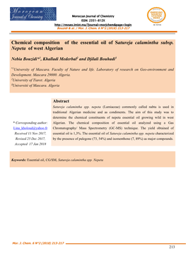 Chemical Composition of the Essential Oil of Satureja Calamintha Subsp