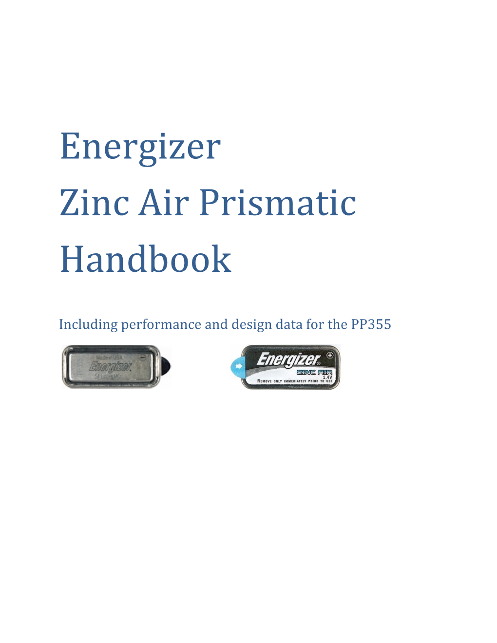 Energizer Zinc Air Prismatic Handbook