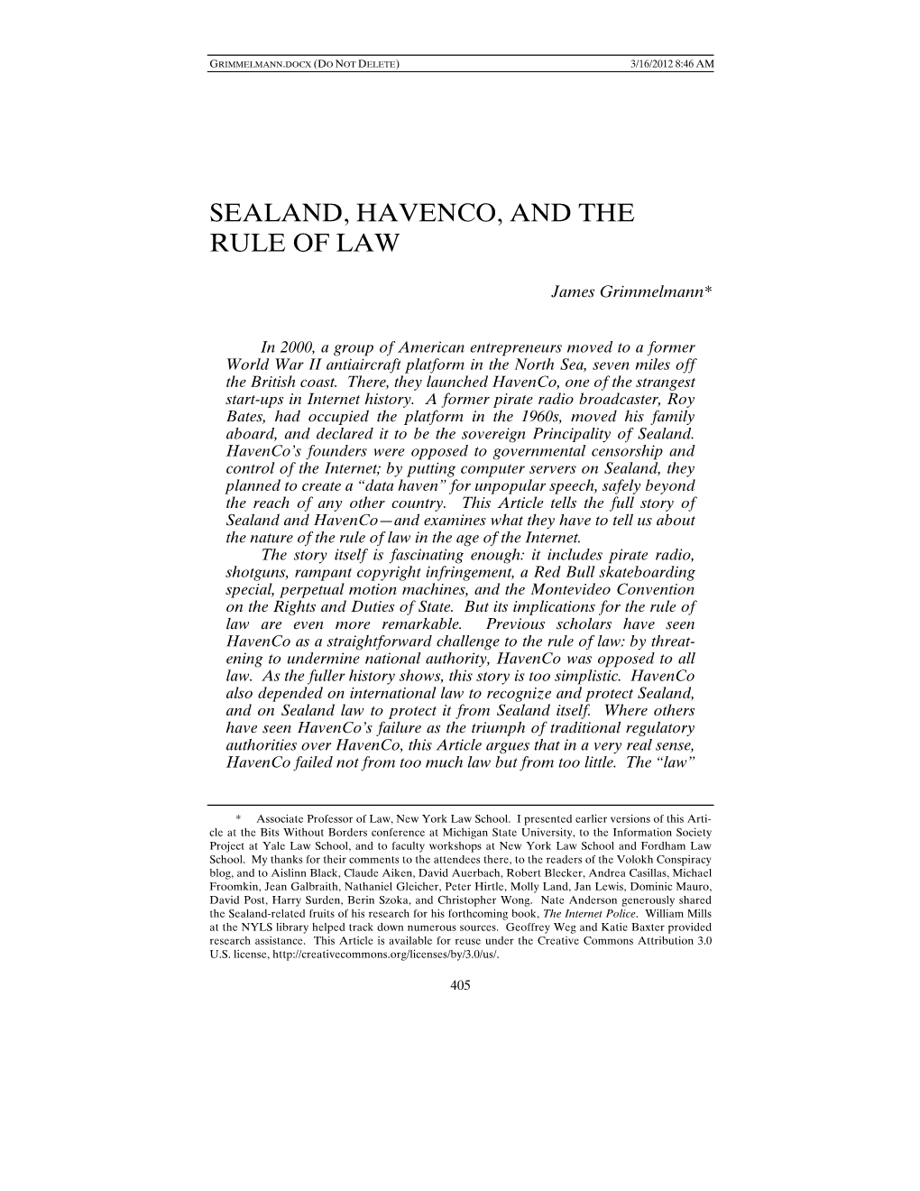 Sealand, Havenco, and the Rule of Law