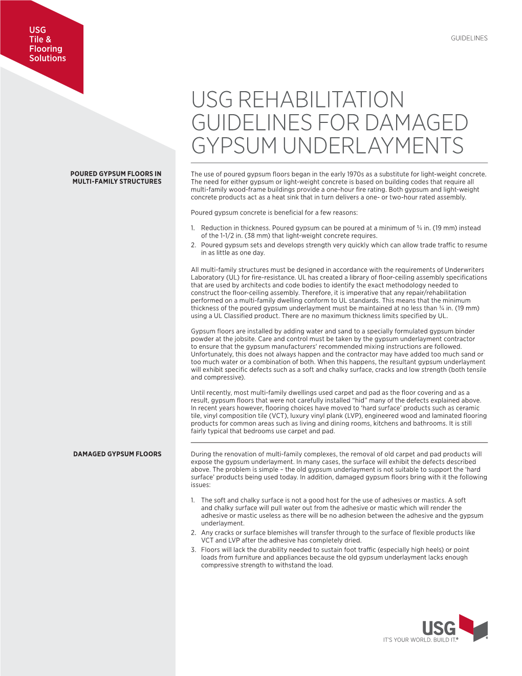 USG Rehabilitation Guidelines for Damaged Gypsum Underlayments Technical Guide (English)